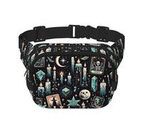 Square Halloween-Tarot-Cards-Candles Double-Layer Sport Fanny Pack Waist Pack Large Crossbody Waist Bag for Running Travel Walking