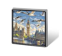 Square Hand-painted City Brooch Classic Mini Pin 0.7 Inch Aluminum Alloy Lapel Pin Personalized Button Badge for Backpack Hat Suit Jacket Clothing Decoration