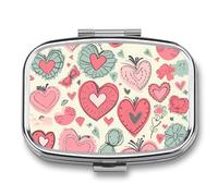 Square Happy Mother's Day Pill Box Small Pill Case with 2 Compartment Portable Metal Medicine Organizer Mini Travel Medicine Vitamin Supplement Container for Pocket Purse