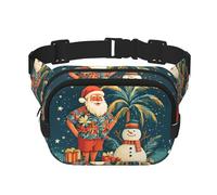 Square Hawaii-Christmas-Snowman-Santa Double-Layer Sport Fanny Pack Waist Pack Large Crossbody Waist Bag for Running Travel Walking