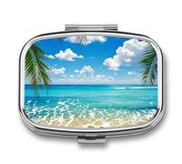 Square Hawaiian Beach Pill Organizer Pill Box 3 Compartment Portable Travel Medicine Case Daily Mini Compact Medicine Container Storage Vitamin Supplement Dispenser