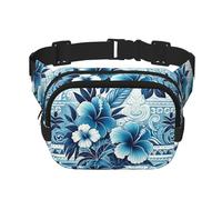 Square Hawaiian-Hibiscus-Blue-Floral Double-Layer Sport Fanny Pack Waist Pack Large Crossbody Waist Bag for Running Travel Walking