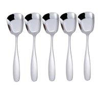 Square Head Spoons, 5Pcs Square Head Stainless Steel Spoons, Thick Heavy Korean Style 6.69x1.73 Soup, Large Handle Ice Cream Dessert, Silver