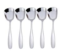 Square Head Spoons 5pcs Square Head Stainless Steel Spoons, Thick Heavy Korean Style Soup, 6.69x1.73 Large Handle Ice Cream Dessert, Silver Minimalist