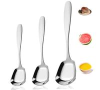 Square Head Stainless Steel Spoons 3PCS Long Handle Korean Style Soup, Ice Cream, Dessert Serving Spoons, Heavy Duty Kitchen Utensils for Dining and Serving