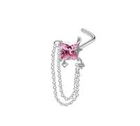 Square Heart Butterfly CZ Cubic Zirconia Nose Studs L Shaped Chain Dangle 20g Nose Rings for Women Girls Nose Piercing Jewelry Surgical Steel Hypoallergenic Piercing Trendy Unique Dainty Gifts, Metal