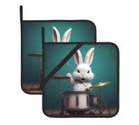 Square Heat-Insulating Pot mat WHJSSF Handsome Little Rabbit Drummer Pattern Anti-scalding and Heat-Insulating for Kitchen Cleaning and Outdoor Barbecue