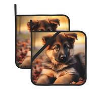 Square Heat Resistant Hot Pads Set Of 2, Thick 8x8 Inch Kitchen Trivets, Cute German Shepherd Puppy Pot Holders Sets, Non-Slip Pot Holders For Countertops Oven Bbq Microwave With Hanging Loop