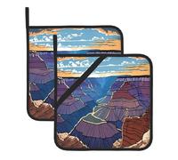Square Heat Resistant Hot Pads Set Of 2, Thick 8x8 Inch Kitchen Trivets, Grand Canyon Pot Holders Sets, Non-Slip Pot Holders For Countertops, Oven, Bbq & Microwave With Hanging Loop & Storage Pocket