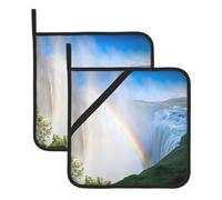 Square Heat Resistant Hot Pads Set Of 2, Thick 8x8 Inch Kitchen Trivets, Niagara Falls Pot Holders Sets, Non-Slip Pot Holders For Countertops, Oven, Bbq & Microwave With Hanging Loop & Storage Pocket
