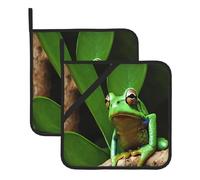 Square Heat Resistant Hot Pads Set Of 2, Thick 8x8 Inch Kitchen Trivets, Peace Tree Frog Pot Holders Sets, Non-Slip Pot Holders For Countertops Oven Bbq Microwave With Hanging Loop & Storage Pocket
