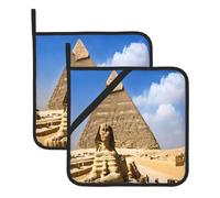 Square Heat Resistant Hot Pads Set Of 2, Thick 8x8 Inch Kitchen Trivets, Pyramids Of Egypt Pot Holders Sets, Non-Slip Pot Holders For Countertops Oven Bbq Microwave With Hanging Loop & Storage Pocket