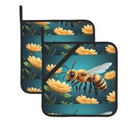 Square Heatproof Pot Mat Set of 2 HJFCZH Cartoon Honey Bee Printed Thick Heat Insulation For Kitchen Countertops Dishwashing