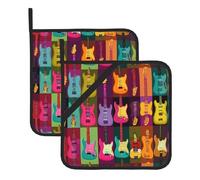 Square Heatproof Pot Mat Set of 2 HJFCZH Colorful Note Guitar Prints Thick Heat Insulation For Kitchen Countertops Dishwashing