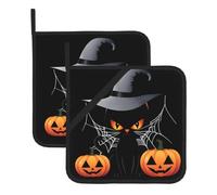Square Heatproof Pot Mat Set of 2 HJFCZH Pumpkin Cat Elf Prints Thick Heat Insulation For Kitchen Countertops Dishwashing