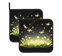 Square Heatproof Pot Mat Set of 2 WHJDPP Fireflies glowing in the flowers Pattern Thick Heat Insulation For Kitchen Countertops Dishwashing