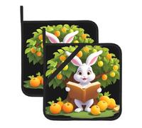 Square Heatproof Pot Mat Set of 2 WHJDPP Little rabbit reading under the fruit tree Pattern Thick Heat Insulation For Kitchen Countertops Dishwashing