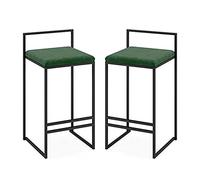 Square Height Bar Stools Set of 2 for Kitchen Counter Industrial Upholstered Barstool Countertop Saddle Chair Island Stool (Green 75cm)