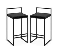 Square Height Bar Stools Set of 2 for Kitchen Counter Industrial Upholstered Barstool Countertop Saddle Chair Island Stool (Black 75cm)