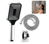 Square High Pressure Handheld Shower, Silver, 3 Modes, 1.5m Hose & Bracket