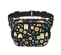 Square Honeycomb-Honey-Bee Double-Layer Sport Fanny Pack Waist Pack Large Crossbody Waist Bag for Running Travel Walking