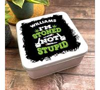 Square I'M Stoned Not Stupid Weed Personalised Smokers Tin Personalised Gift | Custom Gift | Personalized Tin | Personalised Tins | Gift For Her | Gift For Him
