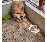 Square Interlocking Wooden Patio Decking Tiles, Cuttable Outdoor Solid Wood Flooring, All Weather Paving Tiles - With Plastic Backing(10pcs)