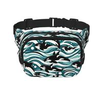Square Killer-Whales-Waves Double-Layer Sport Fanny Pack Waist Pack Large Crossbody Waist Bag for Running Travel Walking