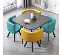 Square Kitchen Dining Table Set with 4 Chairs 5-Piece Reception Negotiation Table for Coffee Shops Dessert Shops & Restaurants Modern Black Design (90x90x75cm)