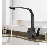 Square Kitchen Faucet with 360° Swivel Dual Handle Drinking Water Filter Tap Deck Mounted Mixer with Aerator - 3 Way Sink C for Clean Water