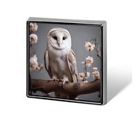 Square Lapel Pins Metal A Small White Barn Owl Printed Square Brooceh Badge for Backpacks Or Lapels