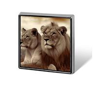 Square Lapel Pins Metal African Lion And Lioness Printed Square Brooceh Badge for Backpacks Or Lapels, Valentine Pin, Lapel Accessory