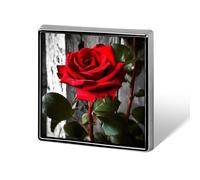 Square Lapel Pins Metal Blooming Red Rose Printed Square Brooceh Badge for Backpacks Or Lapels, Valentine Pin, Lapel Accessory