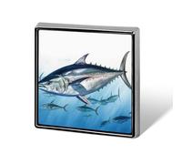 Square Lapel Pins Metal Bluefin Tuna Thunnus Printed Square Brooceh Badge for Backpacks Or Lapels, Valentine Pin, Lapel Accessory