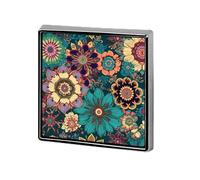 Square Lapel Pins Metal Bohemian Flower Printed Square Brooceh Badge for Backpacks Or Lapels