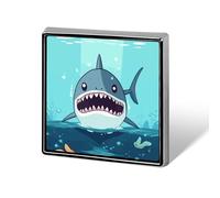 Square Lapel Pins Metal Cartoon Shark Floating in Water Printed Square Brooceh Badge for Backpacks Or Lapels, Valentine Pin, Lapel Accessory