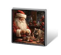 Square Lapel Pins Metal Christmas Holiday Santa Claus Wreath Printed Badge for Women Backpack Lapel Decor Gift for Birthday Valentine's Day Pin, Square, Aluminum, aluminum alloy