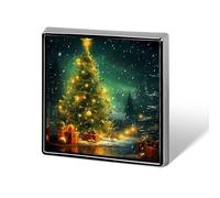 Square Lapel Pins Metal Christmas Tree on The Beach Printed Badge for Women Backpack Lapel Decor Gift for Birthday Valentine's Day Pin, Square, Aluminum, aluminum alloy