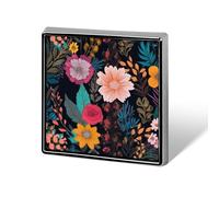 Square Lapel Pins Metal Colorful Boho Floral Printed Square Brooceh Badge for Backpacks Or Lapels
