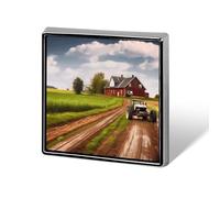 Square Lapel Pins Metal Country Road with Farm And Tractor Printed Square Brooceh Badge for Backpacks Or Lapels