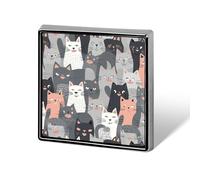 Square Lapel Pins Metal Cute Funny Grey Cats Pattern Printed Square Brooceh Badge for Backpacks Or Lapels, Valentine Pin, Lapel Accessory