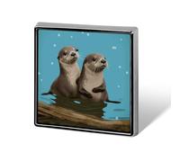 Square Lapel Pins Metal Cute Otters Printed Square Brooceh Badge for Backpacks Or Lapels, Valentine Pin, Lapel Accessory