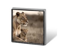 Square Lapel Pins Metal Lioness with Cub Printed Square Brooceh Badge for Backpacks Or Lapels, Valentine Pin, Lapel Accessory