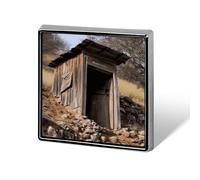 Square Lapel Pins Metal Old Ancient Outhouse Printed Square Brooceh Badge for Backpacks Or Lapels