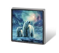 Square Lapel Pins Metal Polar Bears Northern Lights_ Printed Square Brooceh Badge for Backpacks Or Lapels, Valentine Pin, Lapel Accessory