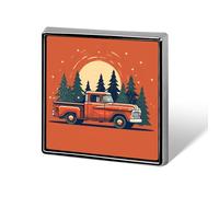 Square Lapel Pins Metal Red Pickup Truck Carrying Printed Square Brooceh Badge for Backpacks Or Lapels, Valentine Pin, Lapel Accessory