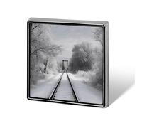 Square Lapel Pins Metal Snowy Train Tracks Printed Square Brooceh Badge for Backpacks Or Lapels, Valentine Pin, Lapel Accessory