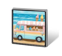 Square Lapel Pins Metal Summer Beach Ice Cream Truck Printed Square Brooceh Badge for Backpacks Or Lapels, Valentine Pin, Lapel Accessory