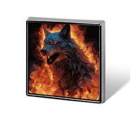 Square Lapel Pins Metal Wolf Surrounded by Fire Printed Square Brooceh Badge for Backpacks Or Lapels