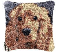 Square Latch Hook Kits Cocker Spaniel Pillow DIY Cushion Tapestry Making Crochet Hook Rug Making Kits Color Preprinted Pattern Canvas Cushion DIY Arylic Yarn Hooking Kits Rug Hooking 17x17inch